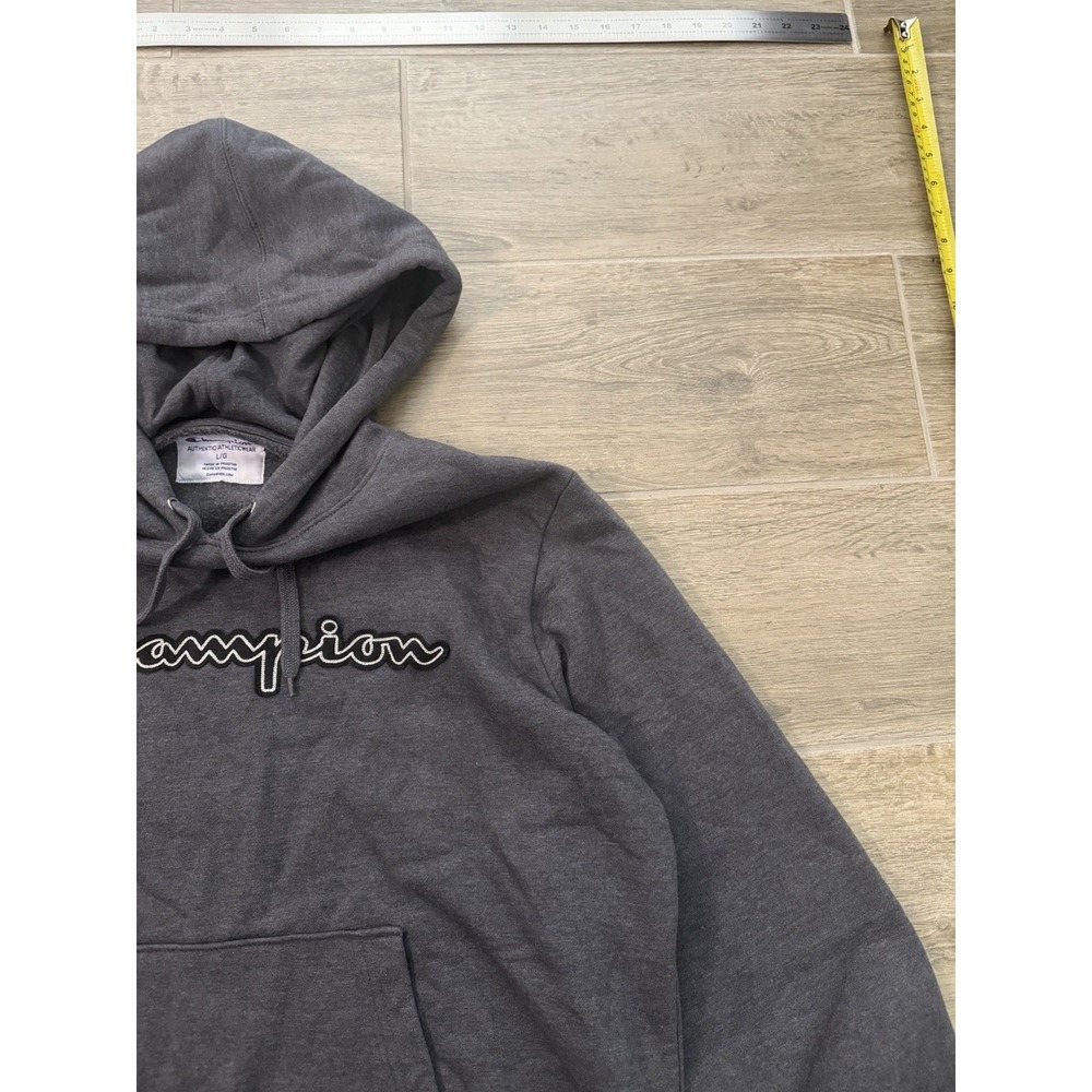 Champion Hoodie Mens Large Gray Script Logo Pullover Sweatshirt Embroidered - Picture 8 of 16